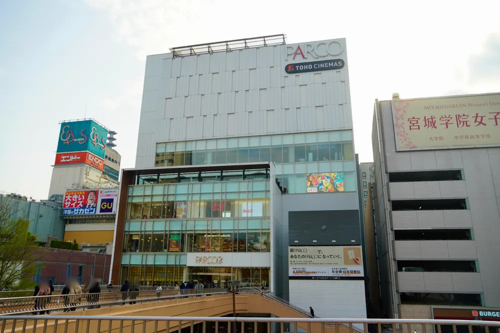 写真中央がPARCO2、写真左には仙台駅前イービーンズが位置している