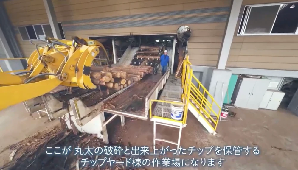 ふるいの機械で規格に合ったサイズのチップだけが選別され、ベルトコンベアで次の工程へと運ばれていきます。